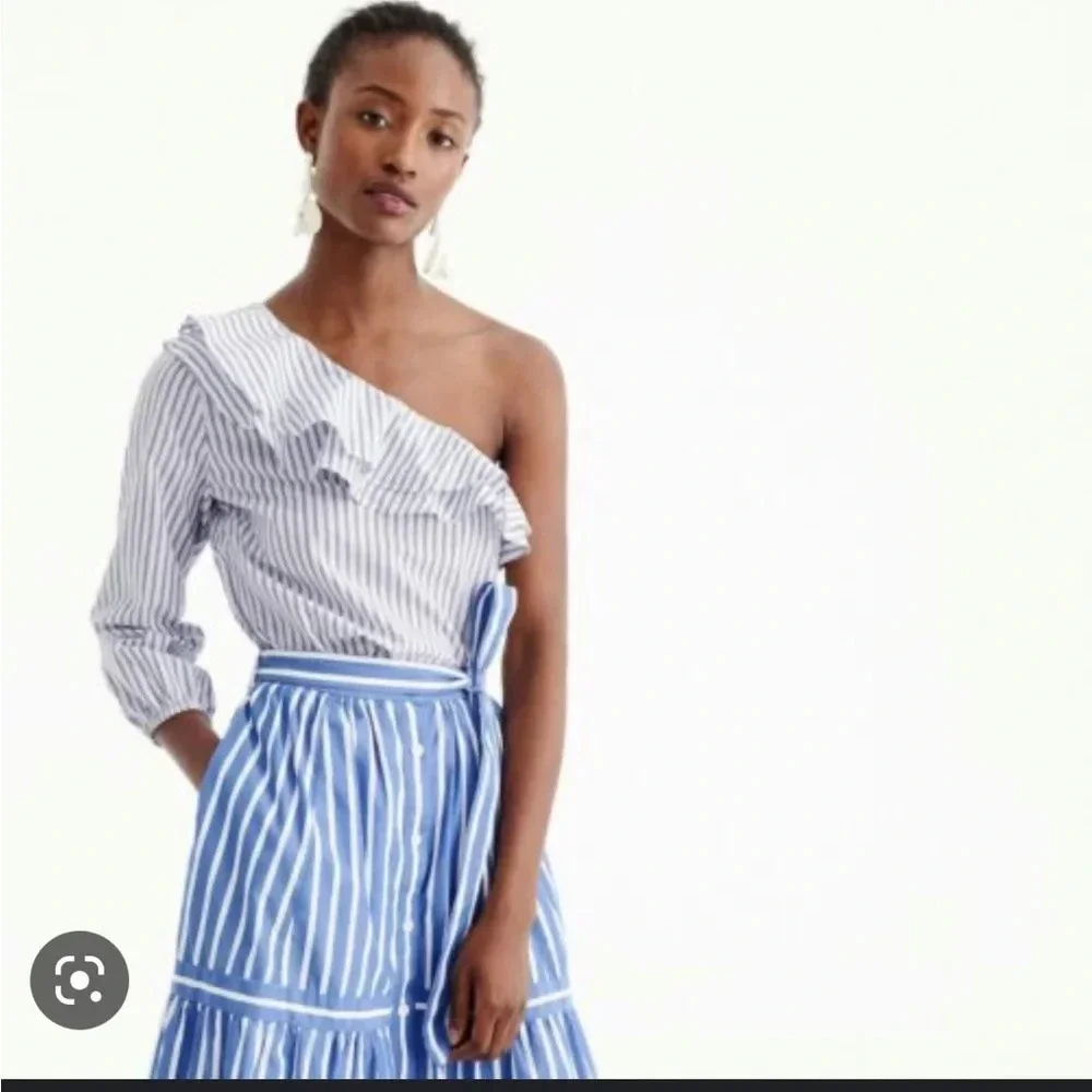 NWOT J.CREW STRIPED ONE SHOULDER RUFFLE BLOUSE
